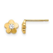 Real 14k Yellow Gold Polished 6mm Madi K CZ Flower Post Earrings Nature So GK806