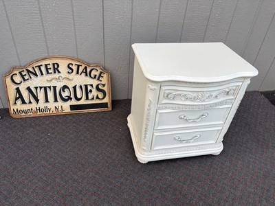 67447 Vintage French Provincial White Nightstand with Ornate Details