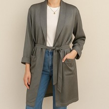 Max Deco 100 Silk Robe Kimono Jacket L/XL Gray Geometric Print Lounge Wear