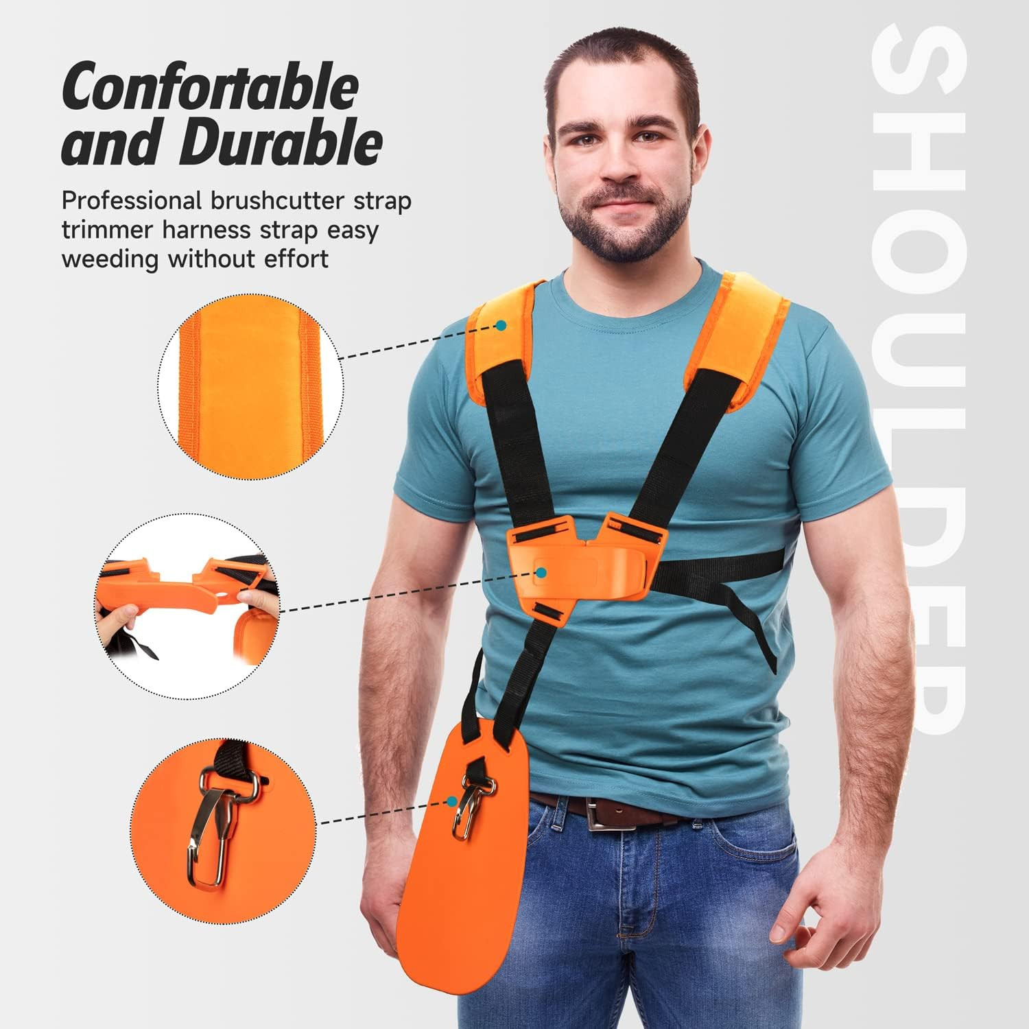 Harnais débroussailleuse anti-vibrations avec sangle en nylon noir - 3