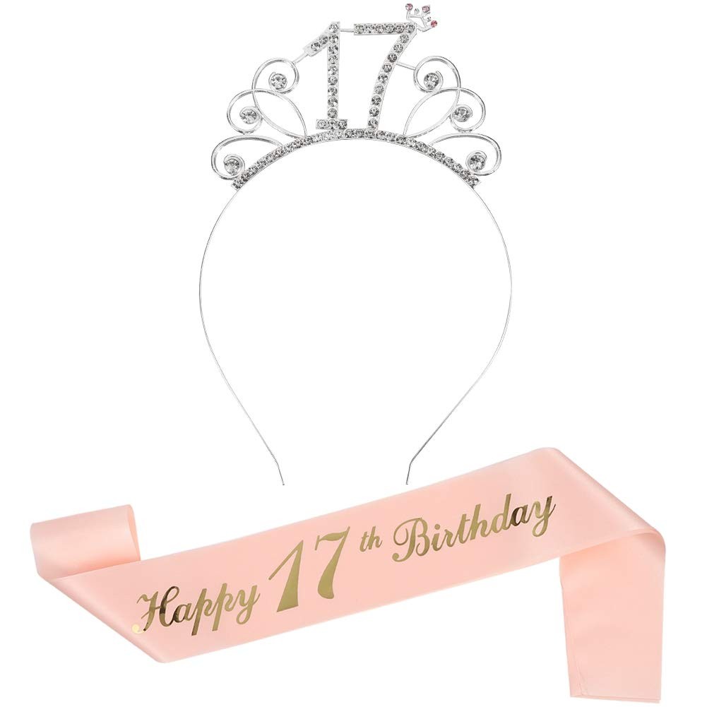 17th Rose Gold Happy 11.6cm x 4cm (Tiara), 86cm x 8.9cm (Sash),