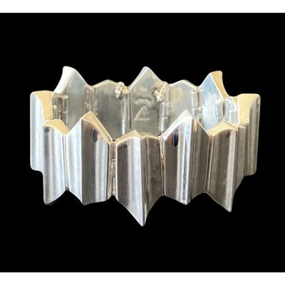 Vintage Taxco Mexico Sterling Silver Chevron Panel Link Modernist Bracelet 102g
