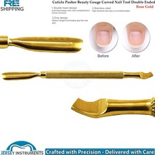 Nail Cuticle Pusher Gouge Curved Point Rose Gold 13.5cm Manicure Tool Pro