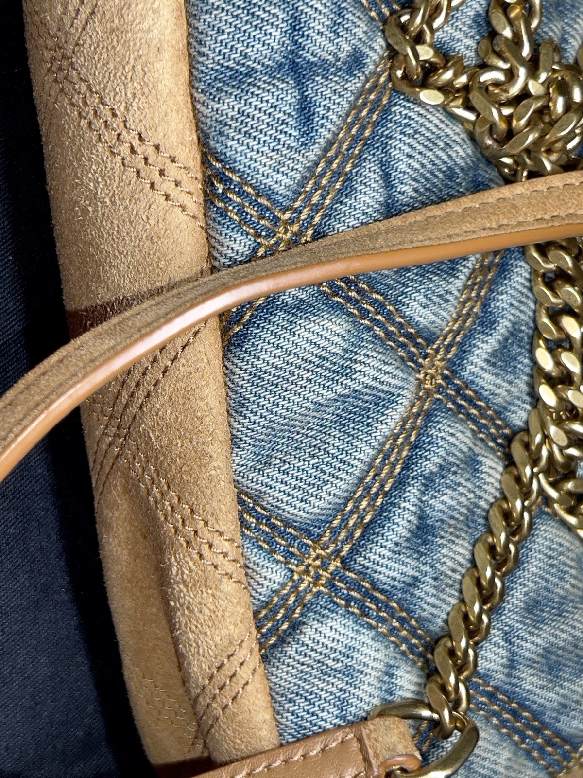 SAINT LAURENT (LOT) YSL DENIM DBL ZIP BAG QUILTED/PUFFER/BECKY/CHAIN/CROSSBODY +