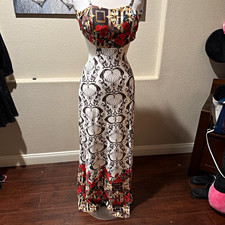 Women’s Multicolor Floral Maxi Dress S Square Neck Spaghetti Strap Tie Slit