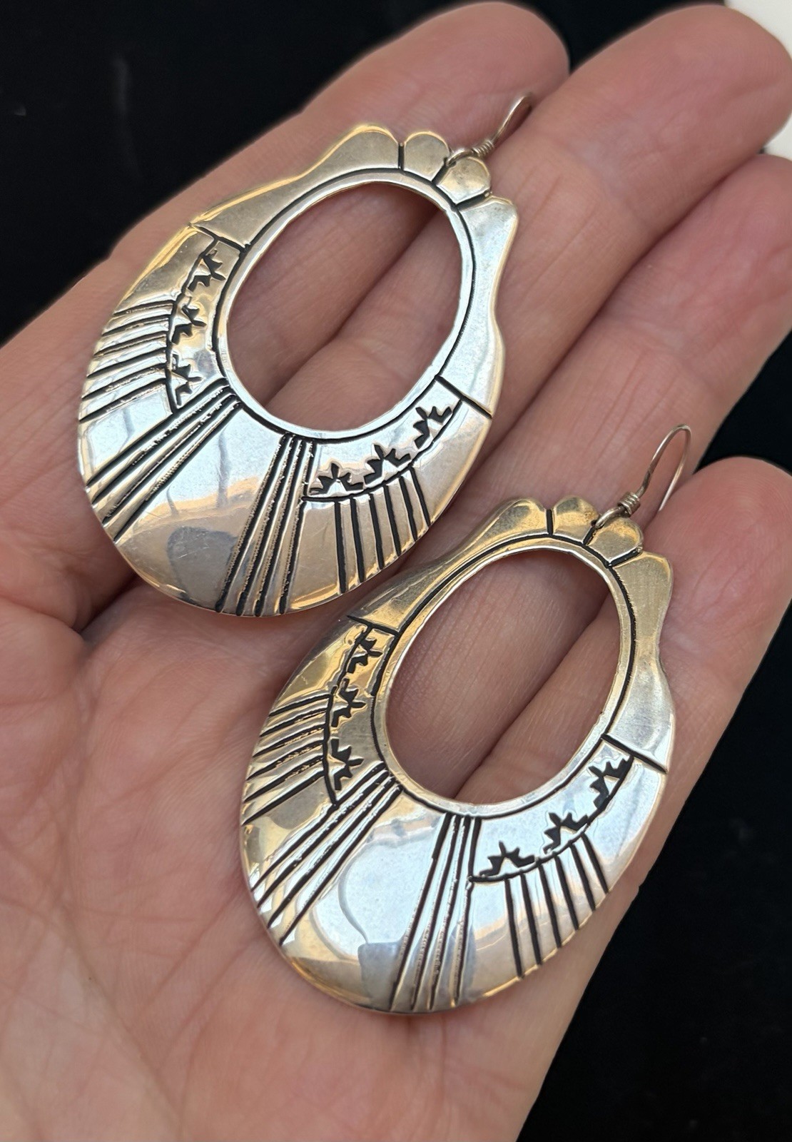 Large Navajo Sterling Silver Dangle Earrings - image 4