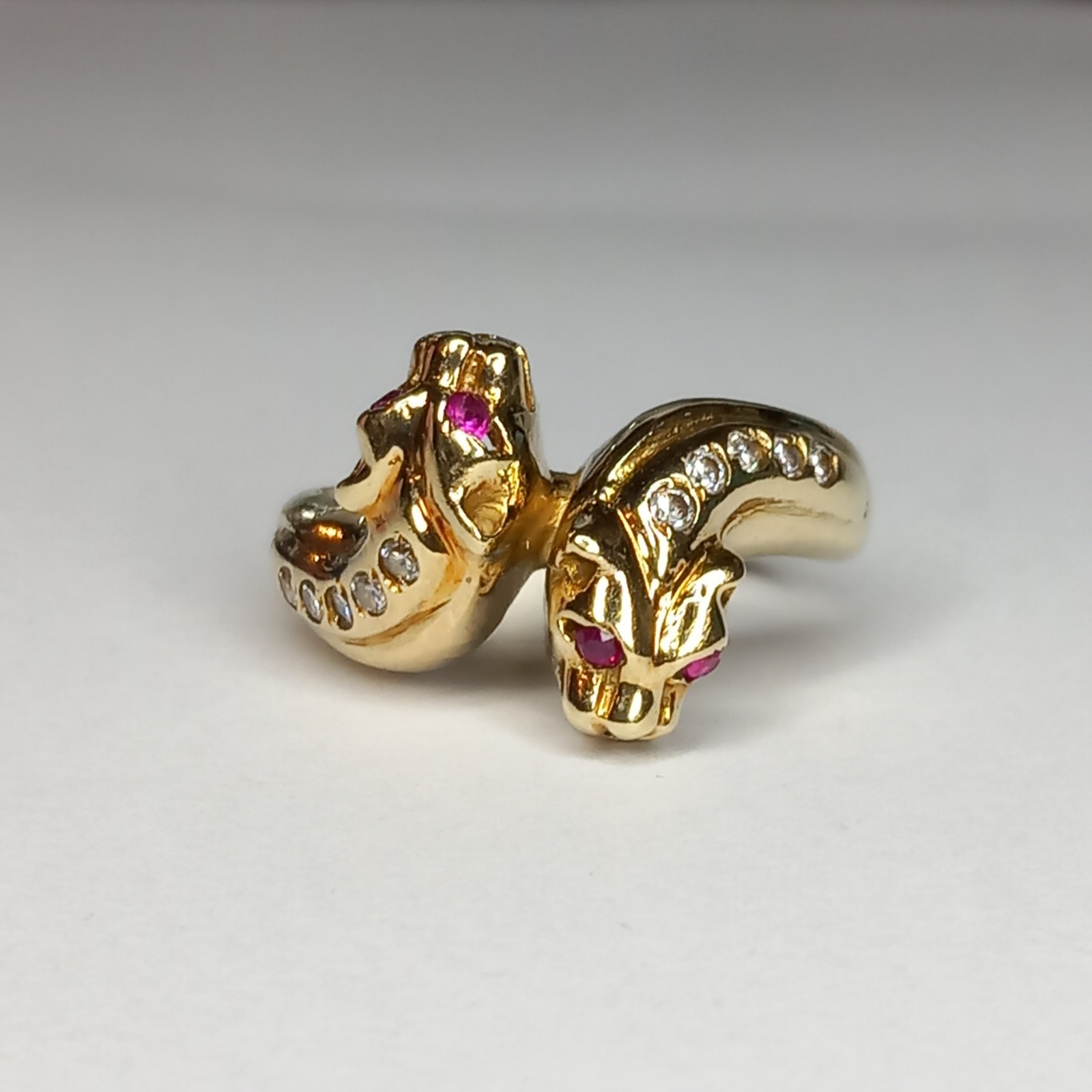 9CT YELLOW GOLD RUBY DOUBLE PANTHER LEOPARD HEAD … - image 3