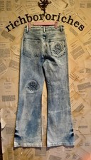 Free People Suzy Embroider Jean We The Free Floral Stamp Flare Indigo Dye 28 NEW