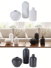 NIB VCNY Handcrafted Stoneware Vases, Set of 3 Choice of Black /White 1796133
