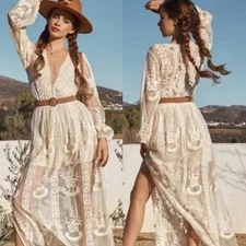 Wishlist Floral Embroidered Lace Long Sleeve Maxi Dress Small