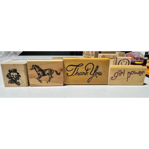 Vintage Wood Rubber Stamp Lot PSX Horse Thank You Girl Power Clown 4pc Set Craft