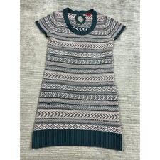 Liv Sweater Dress Womens Large Teal Pink Fair Isle Short Sleeve Keyhole Knit