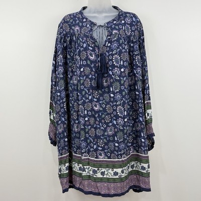 Natural Life Dara Dress XL Floral Boho Hippie Cottagecore Tassels Peasant Whimsi