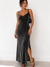 Urban Outfitters Black Silver Metallic Knit Maxi Dress L Open Back Y2K Party