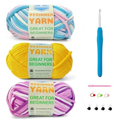 3 Pack Worsted Yarn Crochet Knitting Kit 50g 60yds Medium #4 Violet Yellow Blue