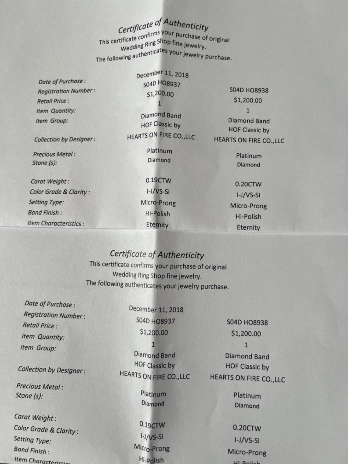 Custom Ordered Pair Hearts on Fire Micro Platinum… - image 8