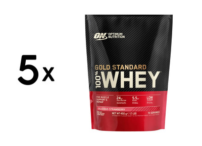 5 x Optimum Nutrition 100% Whey Gold Standard (450g) Delicious (48,88 EUR/kg)