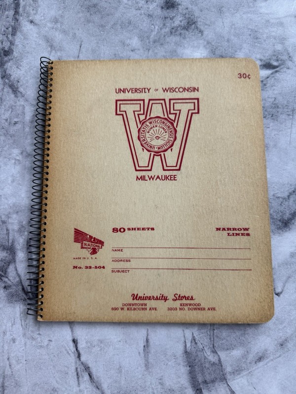 University of Wisconsin Milwaukee, WI student notebook Kilbourn & Downer VTG.