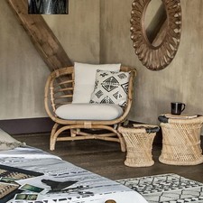 Poltrona con cuscino in rattan Farah bianco Mobili da interno,Arredo giardino