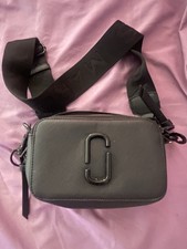 Marc Jacobs Gray Small Zip Crossbody Bag, Adjustable Black Strap, Logo