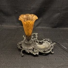 Vintage Art Nouveau Style Bordeaux Lamp Tulip Lily Flower Amber Shade 7” (14)