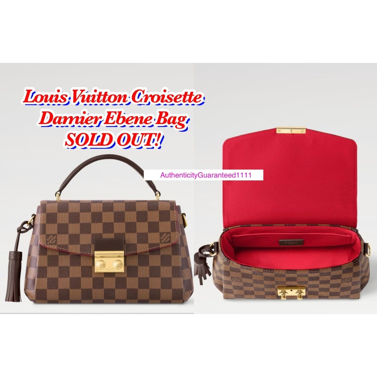 Louis Vuitton ショルダーバッグ ブラウン/レッド Louis Vuitton Croisette Damier Ebene Crossbody Bag Brown Red Small