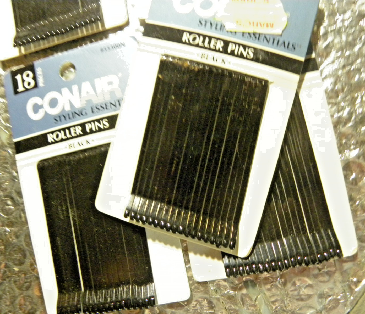 6 Packs of 18 Vintage  Conair Roller Pins, Black, In original Packages