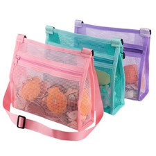 Mesh Beach Bag for Shells Collecting 3 Pack,Shell Bags for Beach, Sea Shell B...