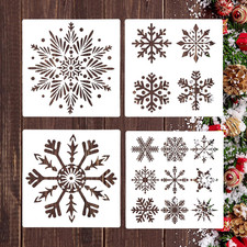 4Pcs Large Christmas Snowflake Stencils 10" Reusable Winter Painting Templates D