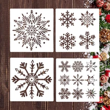 4Pcs Large Christmas Snowflake Stencils 10" Reusable Winter Painting Templates D
