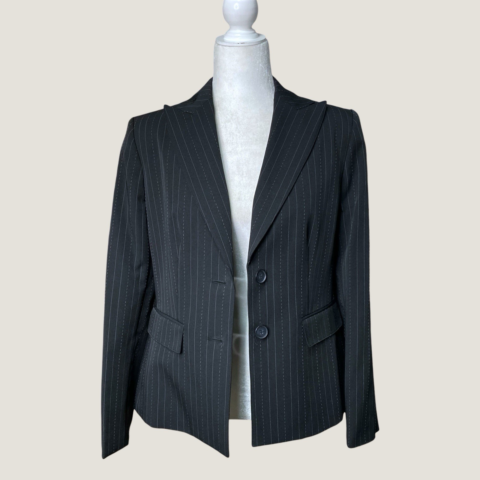 Le Suit Set Womens 8 Black Pinstripe Blazer Straight Pants 2 Piece Office Work