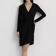 NWT Lauren Ralph Lauren STRETCH KNIT JERSEY Surplice LITTLE BLACK DRESS Women 0