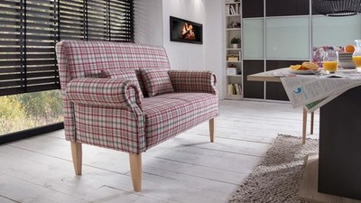 Küchensofa Speisesofa Sofa 2-Sitzer Antoni Stoff rot weiß kariert Kissen 142 cm
