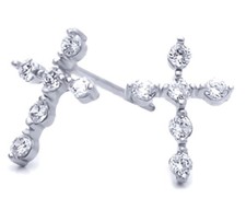 Unisex 925 Sterling Silver Small Cross CZ Stud Earrings.