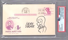 MORT WALKER SIGNED 1962 POSTAL CARD WITH MISS BUXLEY DRAWING     JSA+PSA SLABBED