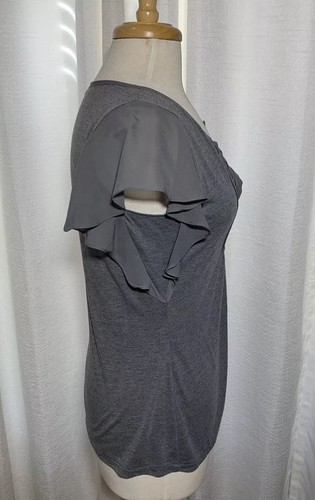 Converse One Star Blouse Women Medium Gray V-Neck Flutter Sleeves EUC - Picture 2 of 10
