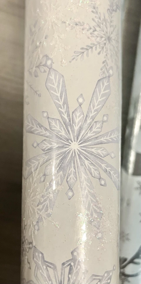 Christmas Gift Wrap Paper Roll Snowflake Reindeer White Silver Lot of 3 New - Image 2 of 4