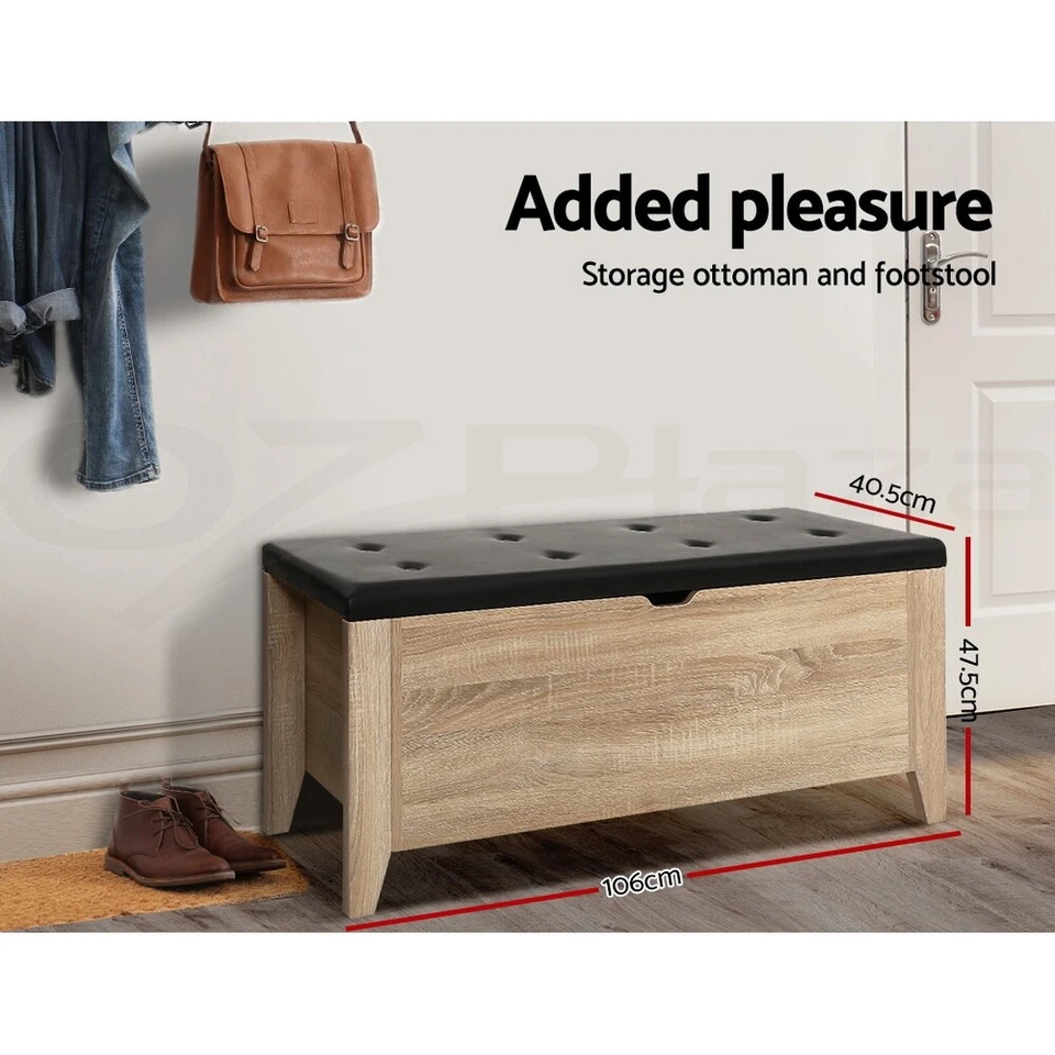 Artiss Storage Ottoman Blanket Box Bench Leather Chest Couch Foot Stool Oak - image 3 of 4