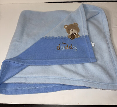 Carters Child Of Mine Baby Blanket Blue I Love Daddy Bear Lovey Security 30 x34 