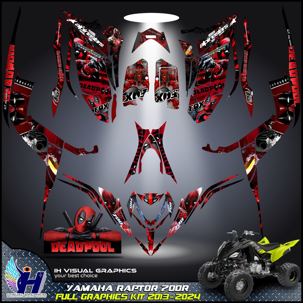700 Raptor Kit Graphisme Décalcomanies Pour Yamaha Raptor 700 700R 2013 à 2024 - Neuf, Personnalisable Autocollants Haute Résolution Gloss Blanc