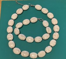 White Turquoise Oval Beads Necklace 18 Bracelet 8 Set