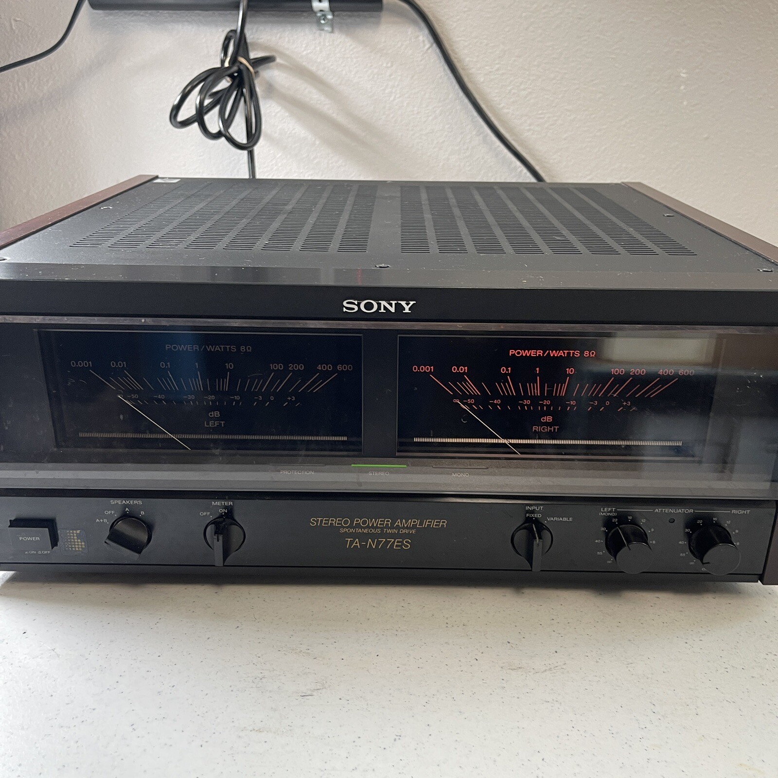 Vintage 87 Sony TAN77ES Power Amplifier Wood Sided Glass Front W