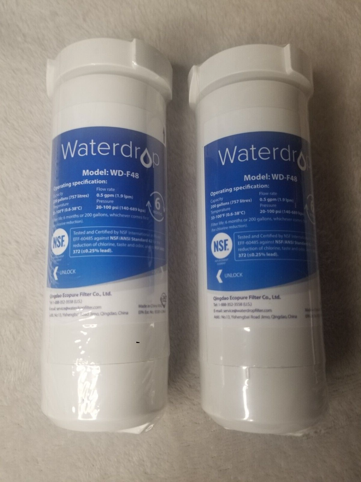 2 Waterdrop WDF48 Replacement For GE XWF Refrigerator Water Filters