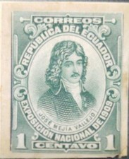 O) 1909 ECUADOR, DIE  PROOF, JOSE MEJIA VALLEJO, SC 181 1c, NATIONAL EXPOSITION,