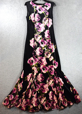 Tahari Arthur S Levine Evening Dress Womens Size 6 Sleeveless Floral Black Pink