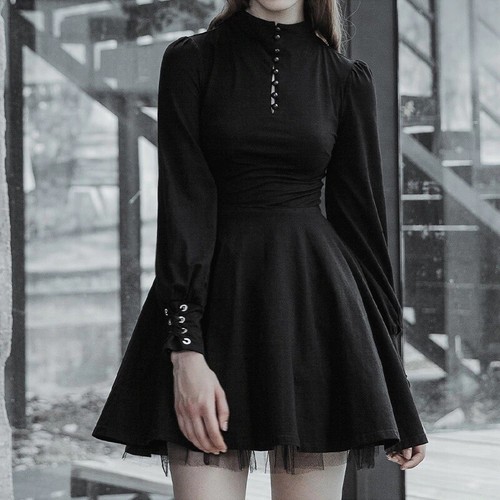 Gothic Casual Women Dress Long Sleeve 