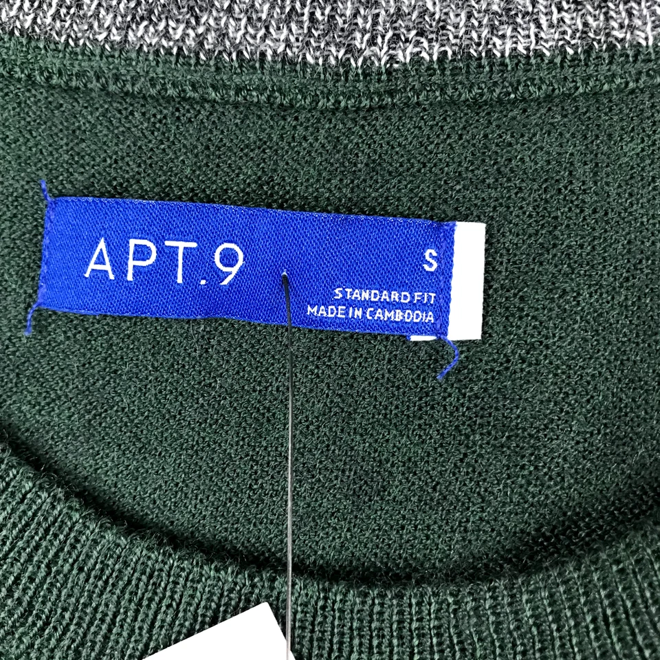 Apt 9 Sweater Mens Small Gray Green Merino Wool Blend Crew Neck Pullover NWT - Image 2 of 4