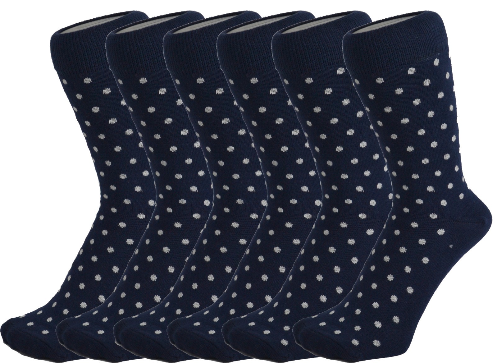 6 Pairs Men Cotton Rich Navy Blue/White Polka Dot Everyday Ankle Socks