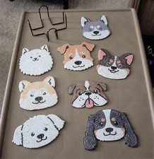 SET OF 8 FINISHED DIAMOND ART DOG COASTERS WITH METAL HOLDER