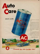 1958 Oil Gas AC Auto Filters 50s Vintage Print Ad Automobile Maintenance Drive